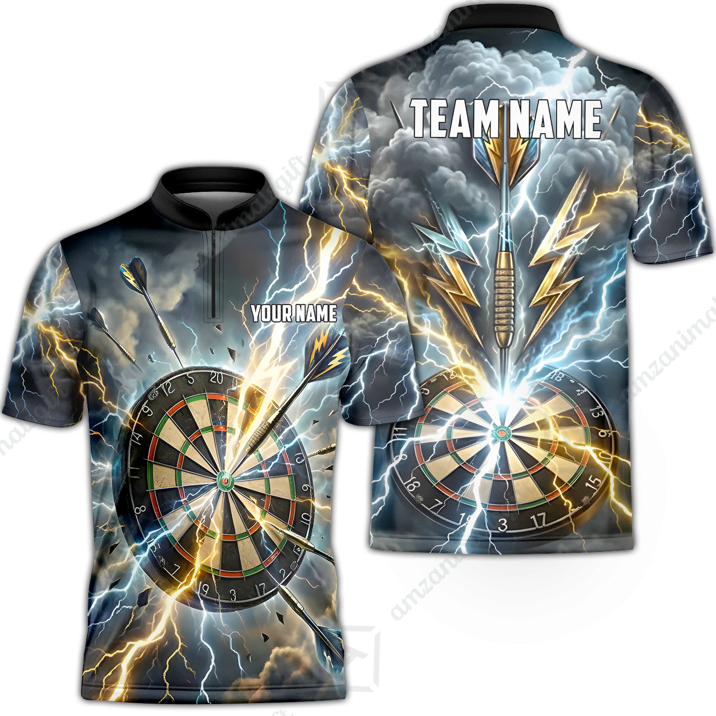Custom Darts Team Jersey, Personalized Lightning Darts Polo Shirt For Players With Name & Team Name