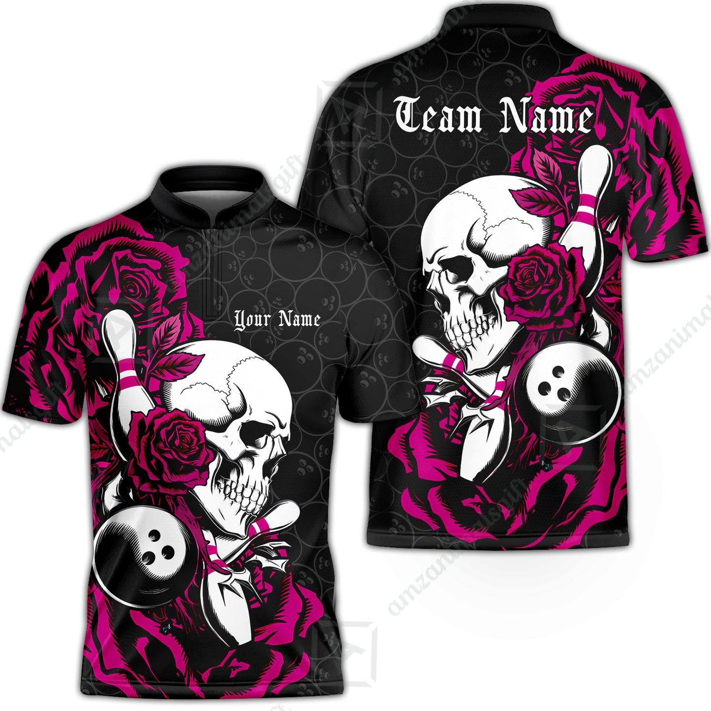 Custom Bowling Jersey Polo Shirt, Deadly Rose, Personalized Name And Team Name