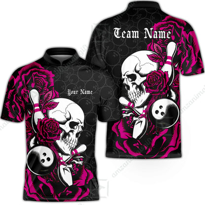 Custom Bowling Jersey Polo Shirt, Deadly Rose, Personalized Name And Team Name