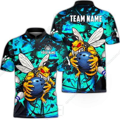 Custom Bowling Jersey Polo Shirt, The Wild Wasp Strike, Custom Bowling Jersey Team Shirt For Players With Name & Team Name