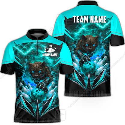 Custom Bowling Jersey Polo Shirt, Electric Panther Bowling, Personalized Name & Team Name