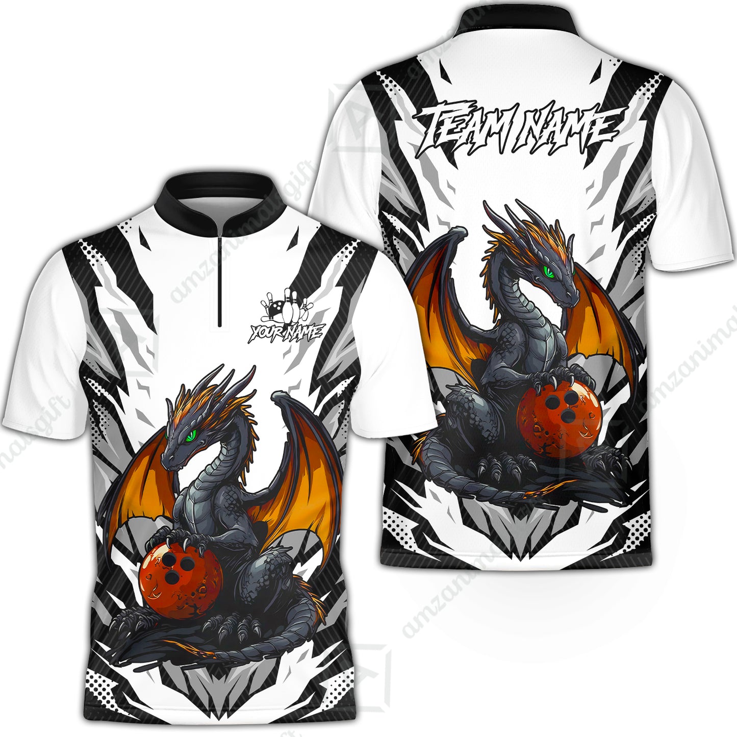 Custom Bowling Jersey Polo Shirt, Dragon Lover Custom Bowling Jersey Team Shirt For Players With Name & Team Name