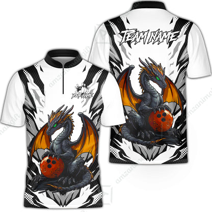 Custom Bowling Jersey Polo Shirt, Dragon Lover Custom Bowling Jersey Team Shirt For Players With Name & Team Name