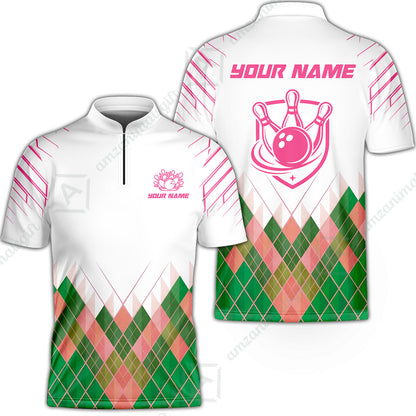 Custom Bowling Jersey Polo Shirt, Green Argyle Pattern Bowling Custom Bowling Jersey Team Shirt For Players With Name & Team Name