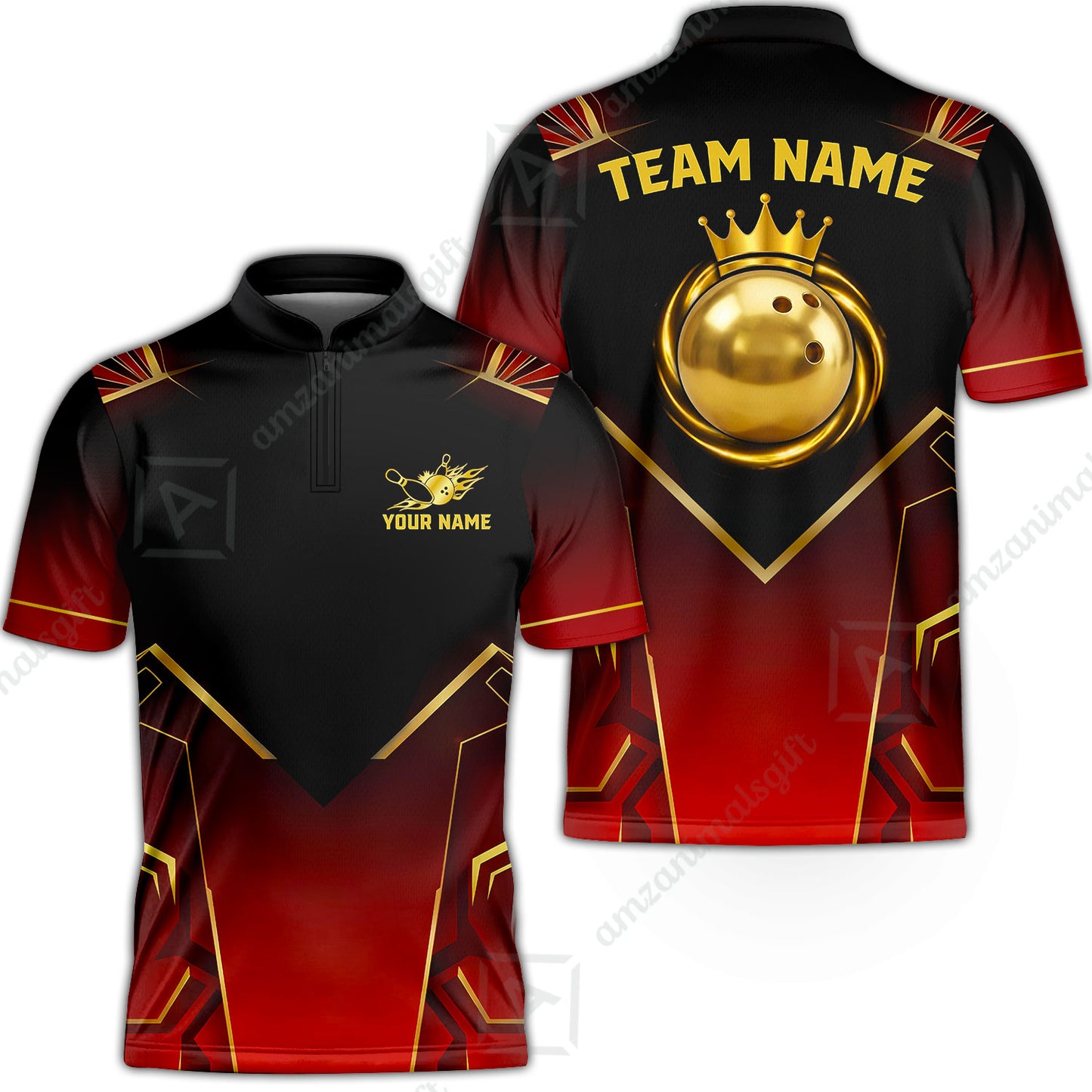 Custom Bowling Jersey Polo Shirt, Luxury Regal Golden Crown, Custom Bowling Jersey Team Shirt For Players With Name and Team Name