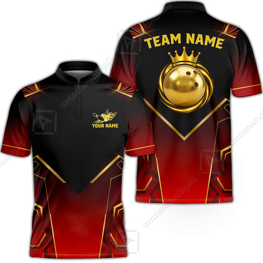 Custom Bowling Jersey Polo Shirt, Luxury Regal Golden Crown, Custom Bowling Jersey Team Shirt For Players With Name and Team Name