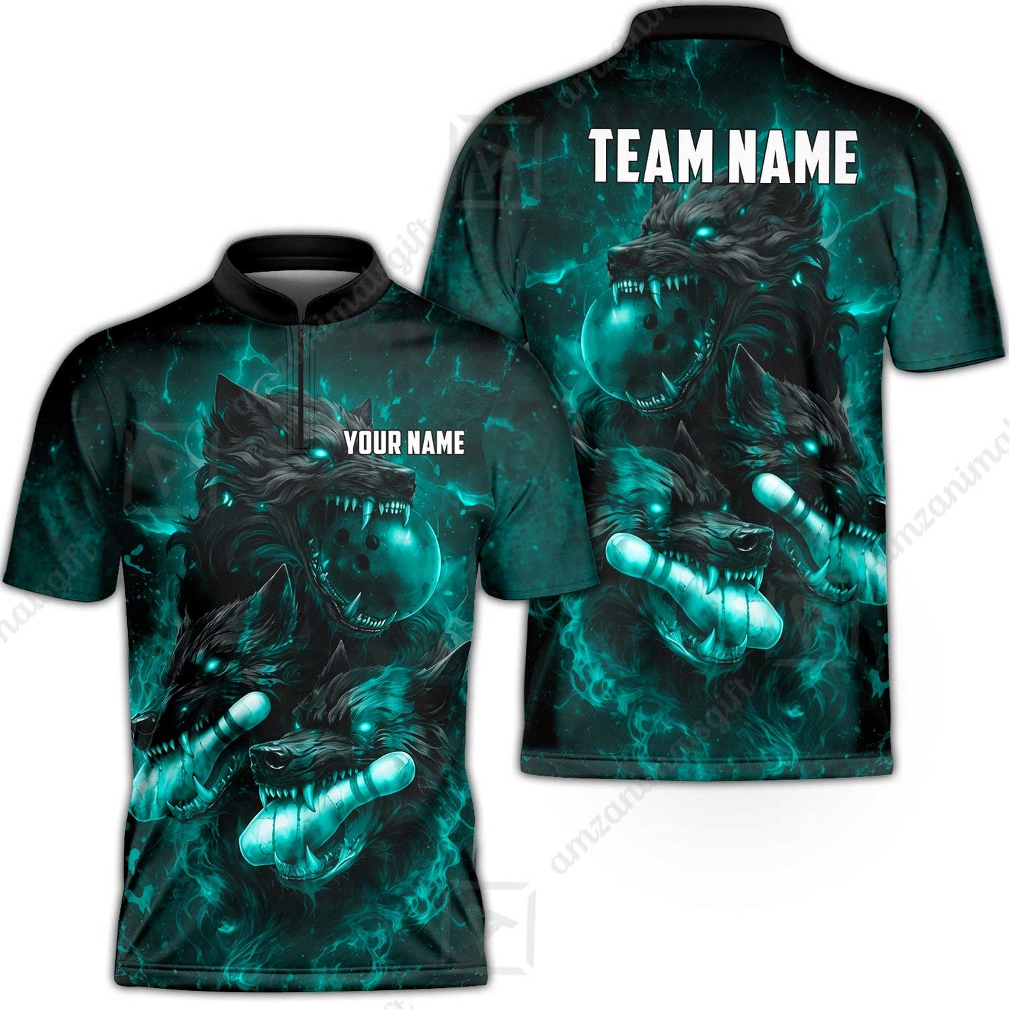 Custom Bowling Jersey Polo Shirt, Dark Fantasy Hellfire Werewolf, Custom Bowling Jersey Team Shirt For Players With Name & Team Name