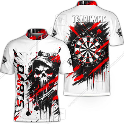 Custom Darts Jersey Polo Shirt, Grim Reaper Sketch Splatter, Custom Dart Jersey Team Shirt For Players With Name & Team Name