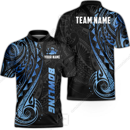 Custom Bowling Jersey Polo Shirt, Polynesian Maori Tribal Tattoo Bowling, Custom Bowling Jersey Team Shirt For Players With Name and Team Name