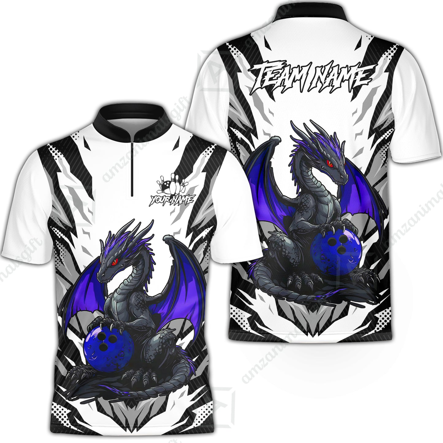 Custom Bowling Jersey Polo Shirt, Dragon Lover Custom Bowling Jersey Team Shirt For Players With Name & Team Name