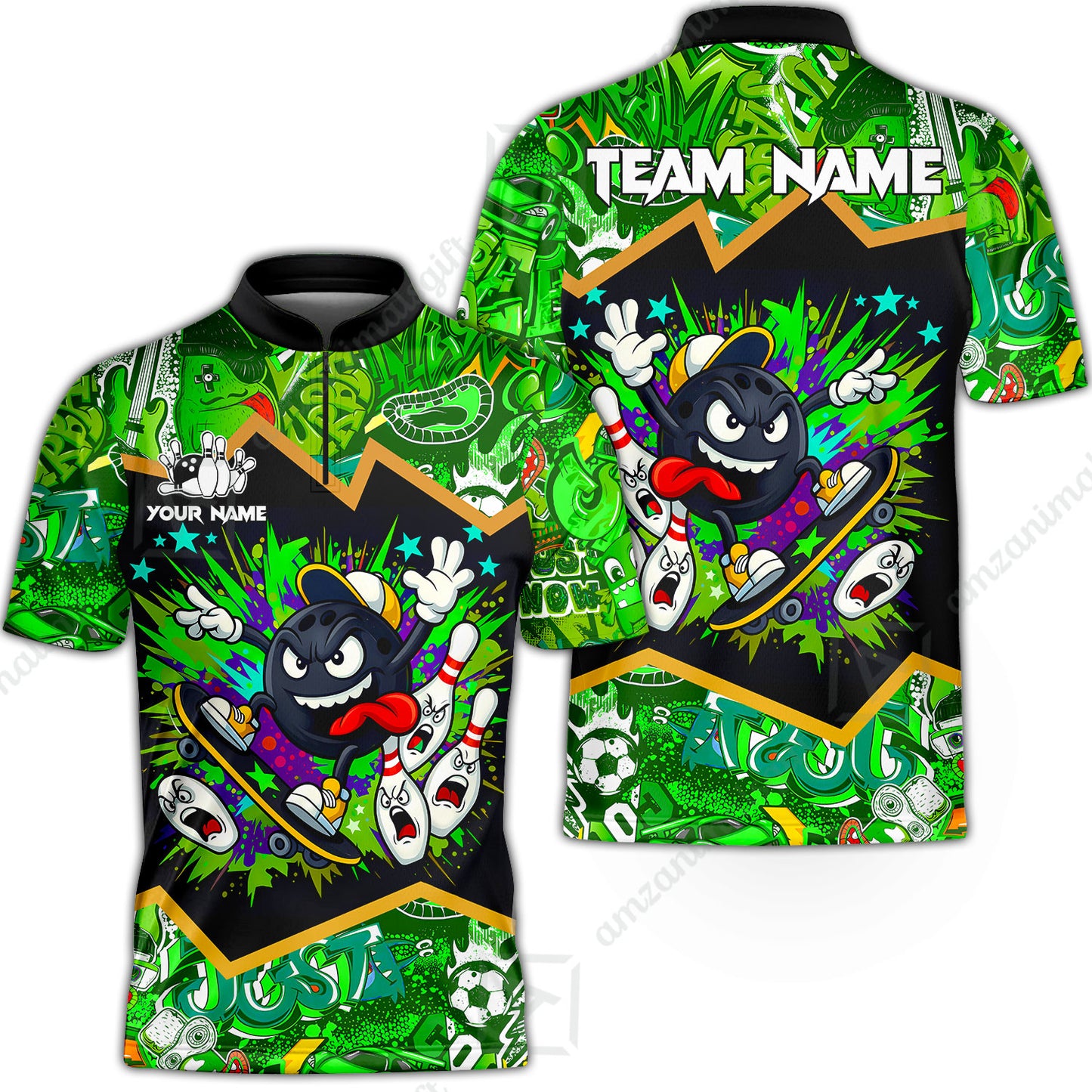 Customized Bowling Unisex Polo Shirt, Skater Bowling Ball Attack, Bowling Uniform, Personalized Name And Team Name