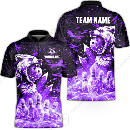 Custom Bowling Jersey Polo Shirt, Arctic Bear & Crystal Galaxy, Custom Bowling Jersey Team Shirt For Players With Name & Team Name
