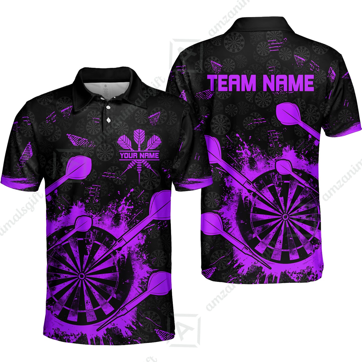 Customized Darts Polo Shirt, Darts Grunge Dartboard Multicolor Polo Shirt Team Style Jersey for Darts Players