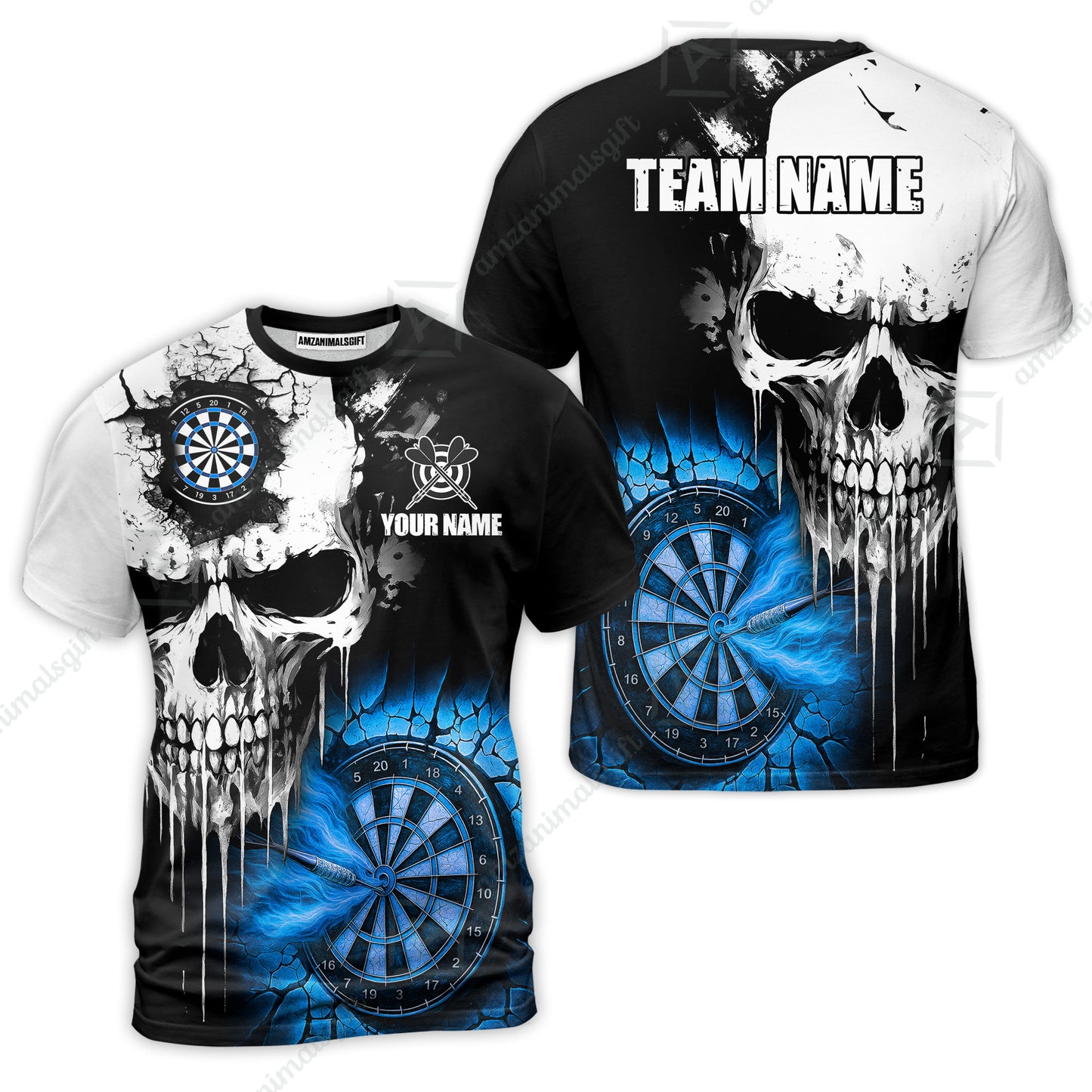 Custom Grunge Skull Crack Wall Darts Team T- Shirts, Customized Name Team Name Darts Polo Team Jerseys Uniform