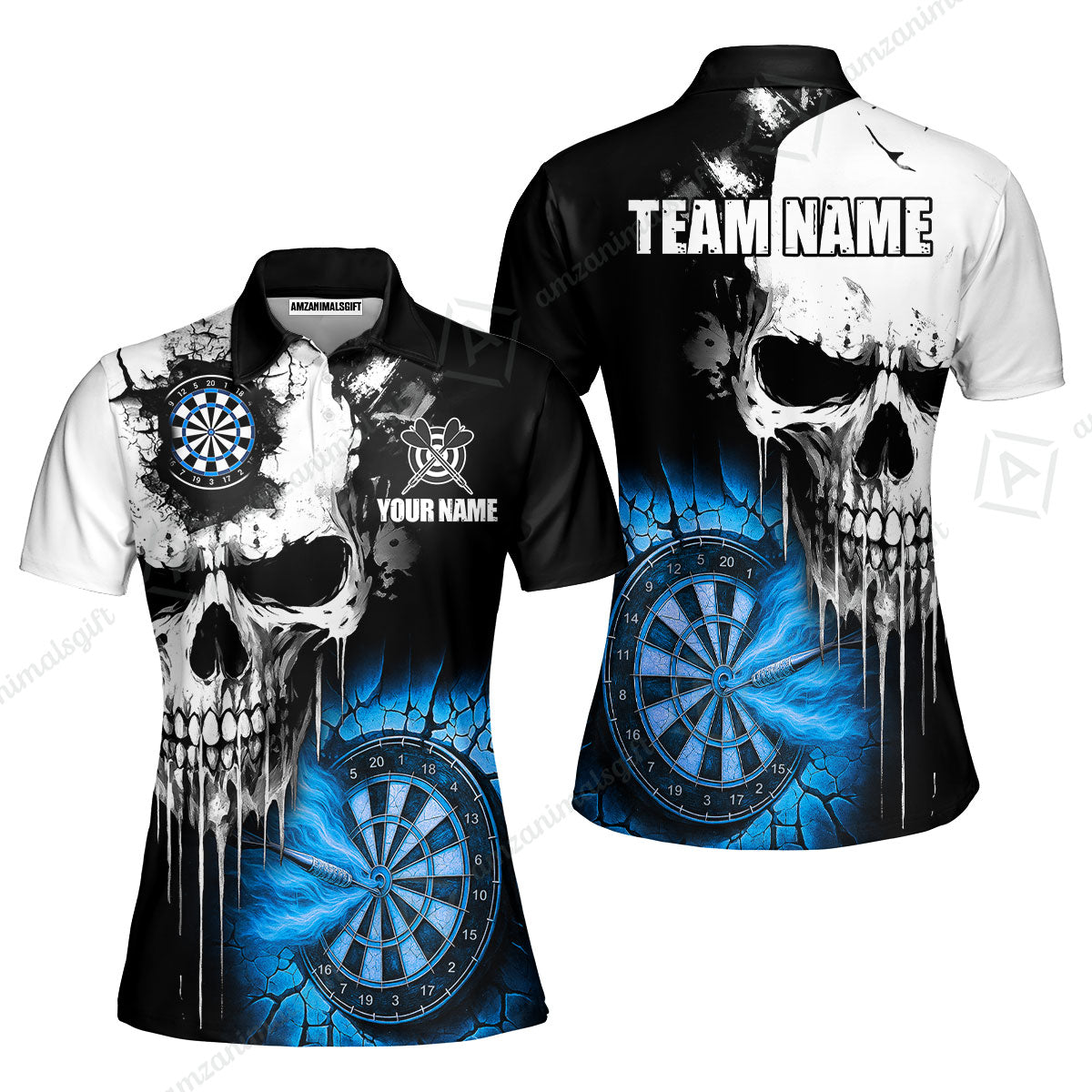 Custom Grunge Skull Crack Wall Darts Team Women Polo Shirts, Customized Name Team Name Darts Polo Team Jerseys Uniform