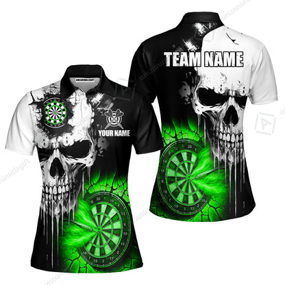 Custom Grunge Skull Crack Wall Darts Team Women Polo Shirts, Customized Name Team Name Darts Polo Team Jerseys Uniform