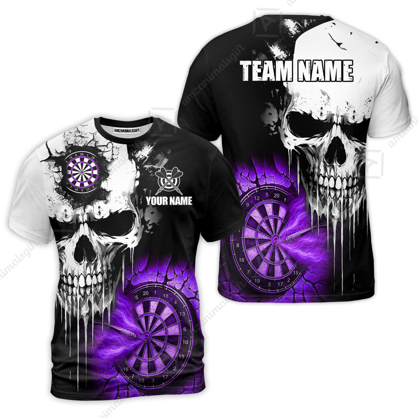 Custom Grunge Skull Crack Wall Darts Team T- Shirts, Customized Name Team Name Darts Polo Team Jerseys Uniform