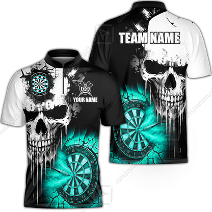 Custom Grunge Skull Crack Wall Darts Team Stand Collar Quater-Zip Shirts, Custom Darts Team Jerseys Uniform