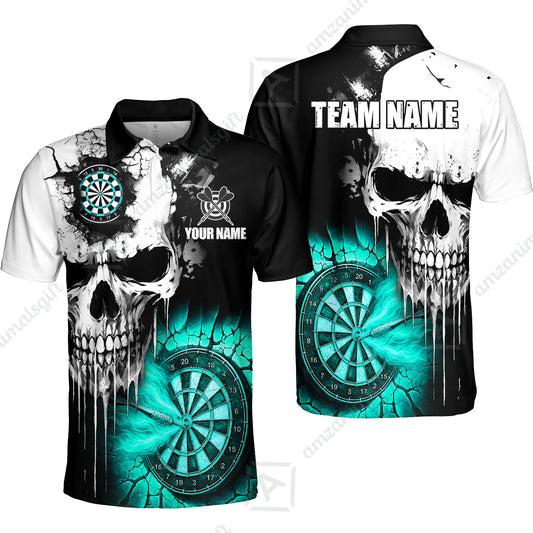 Custom Grunge Skull Crack Wall Darts Team Unisex Polo Shirts, Customized Name Team Name Darts Team Jerseys Uniform