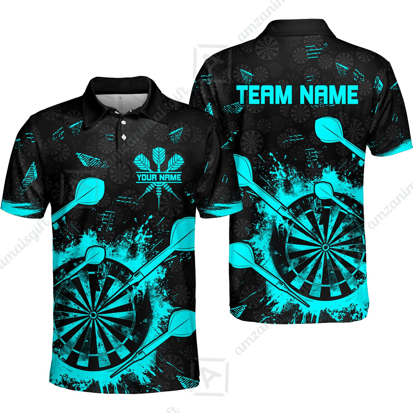 Customized Darts Polo Shirt, Darts Grunge Dartboard Multicolor Polo Shirt Team Style Jersey for Darts Players