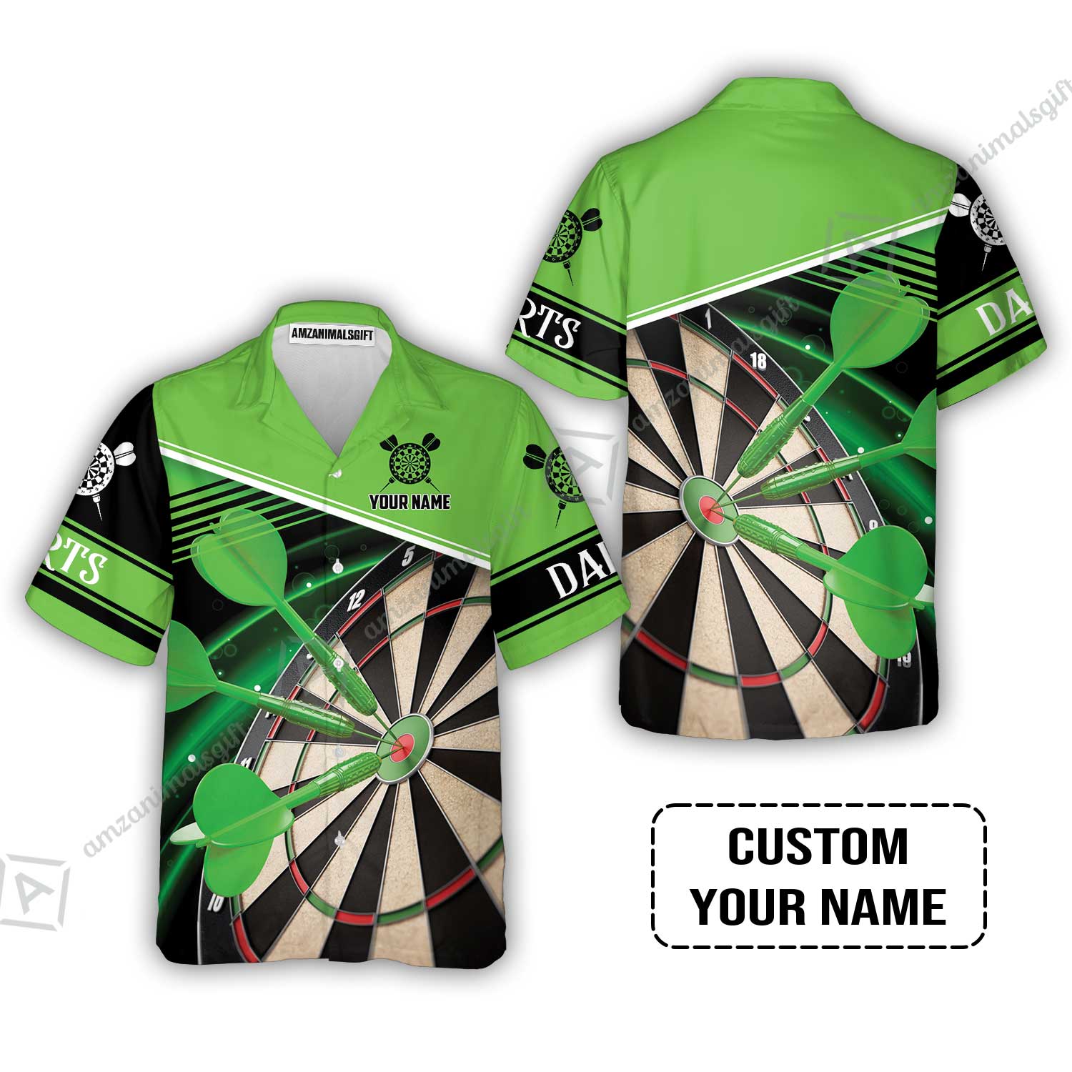 Customized Name Darts Hawaiian Shirt, Best Green Darts Player Gift, Personalized Name Darts Hawaiian Shirt