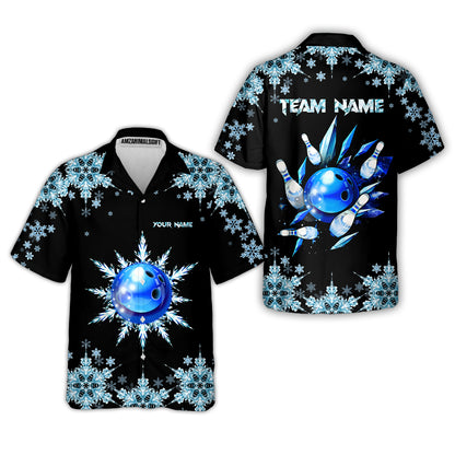 Snowflake Ice Custom Bowling Team Jerseys Polo Shirts, Christmas Ice Bowling uniforms - Bowling Polo Personalized Name And Team Name