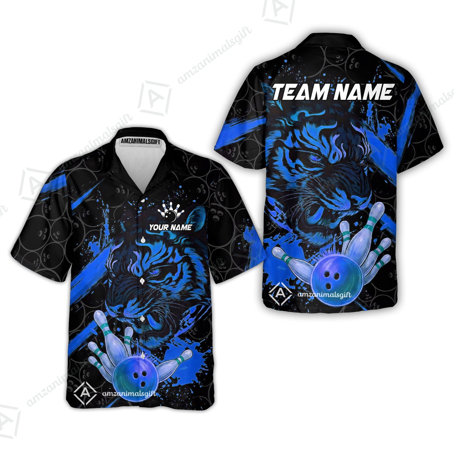 Customized Bowling Unisex Polo Shirt, Tiger Ball Striking Pins, Bowling Uniforms, Personalized Name And Team Name
