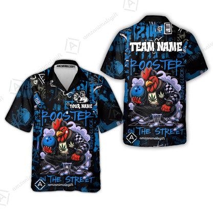 Customized Bowling Unisex Polo Shirt, Urban Streetwear Chicken Bowling Rooster On The Street, Personalized Name Team Name