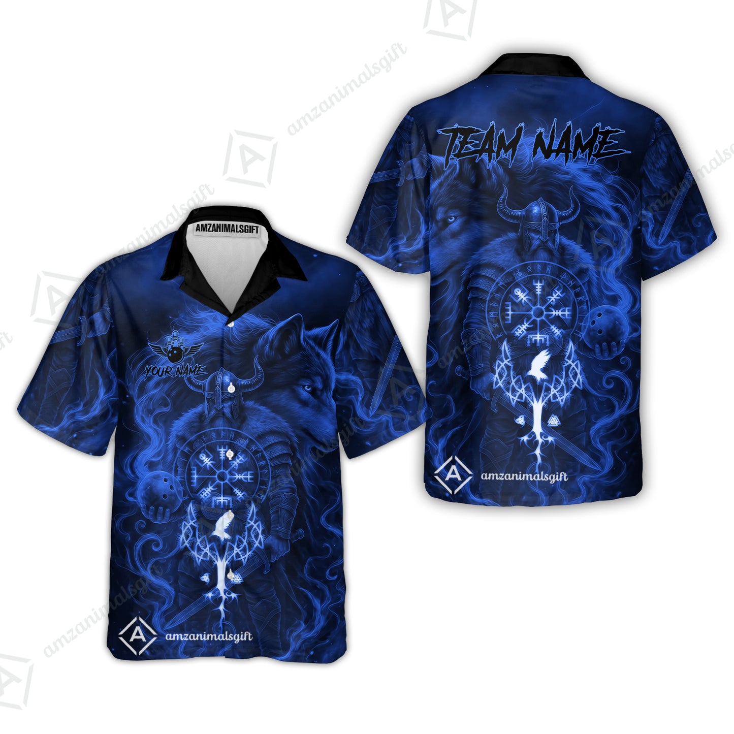 Customized Bowling Unisex Polo Shirt, Bowling Viking Man and Wolf, Bowling Uniform - Personalized Name And Team Name