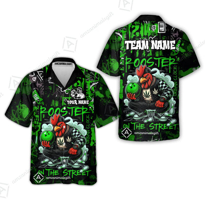 Customized Bowling Unisex Polo Shirt, Urban Streetwear Chicken Bowling Rooster On The Street, Personalized Name Team Name