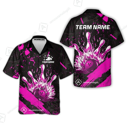 Customized Bowling Unisex Polo Shirt, Bowling And Pins Grunge Flame, Bowling Uniform - Personalized Name And Team Name