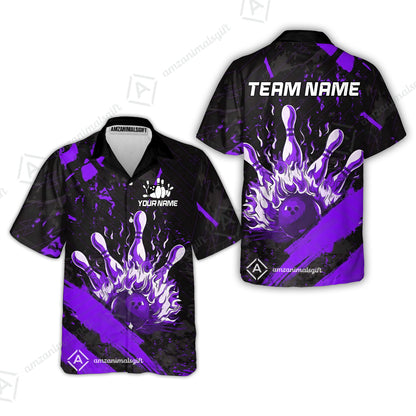Customized Bowling Unisex Polo Shirt, Bowling And Pins Grunge Flame, Bowling Uniform - Personalized Name And Team Name