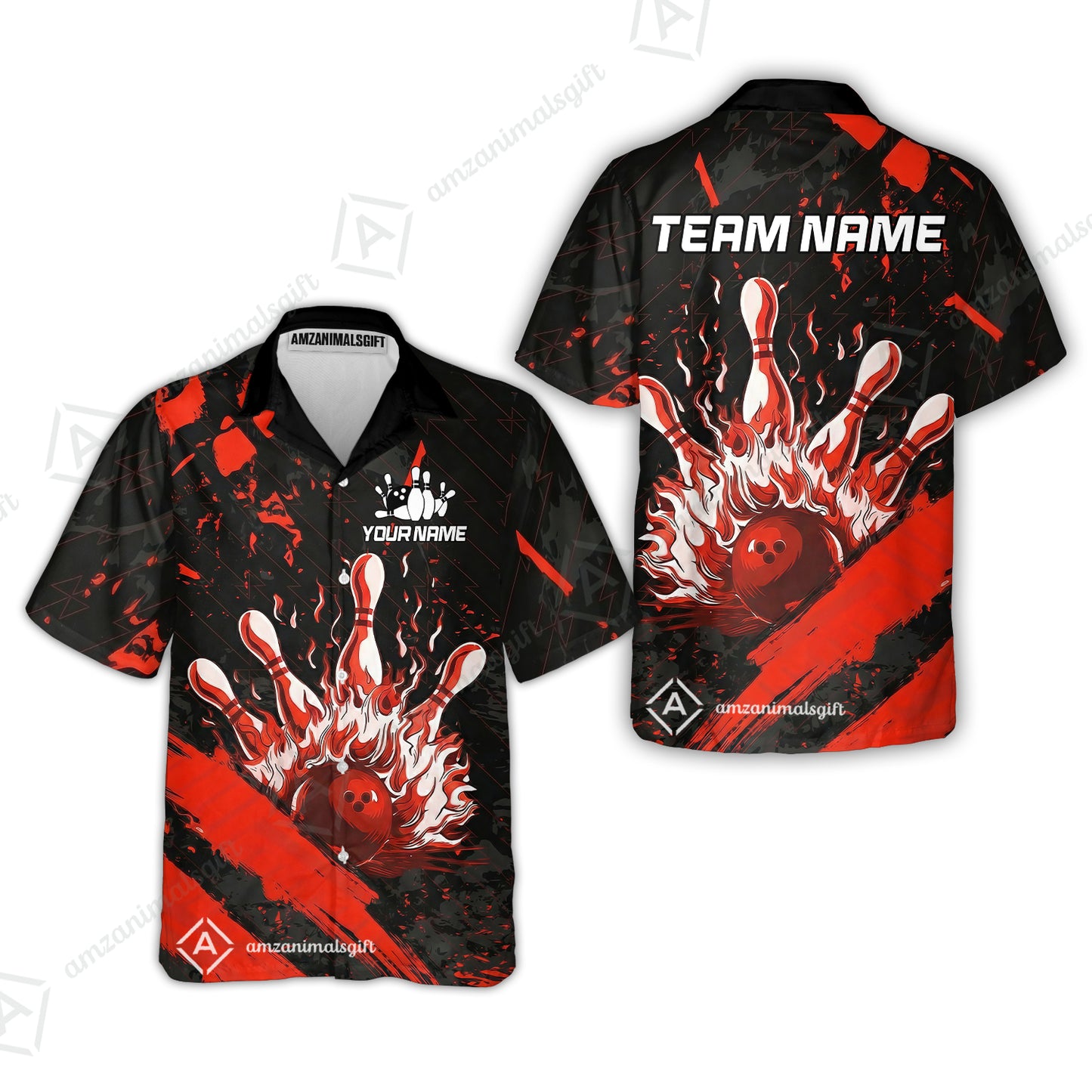 Customized Bowling Unisex Polo Shirt, Bowling And Pins Grunge Flame, Bowling Uniform - Personalized Name And Team Name