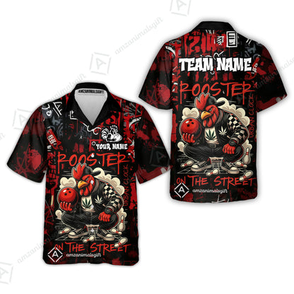 Customized Bowling Unisex Polo Shirt, Urban Streetwear Chicken Bowling Rooster On The Street, Personalized Name Team Name
