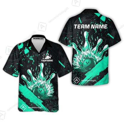 Customized Bowling Unisex Polo Shirt, Bowling And Pins Grunge Flame, Bowling Uniform - Personalized Name And Team Name