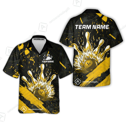 Customized Bowling Unisex Polo Shirt, Bowling And Pins Grunge Flame, Bowling Uniform - Personalized Name And Team Name