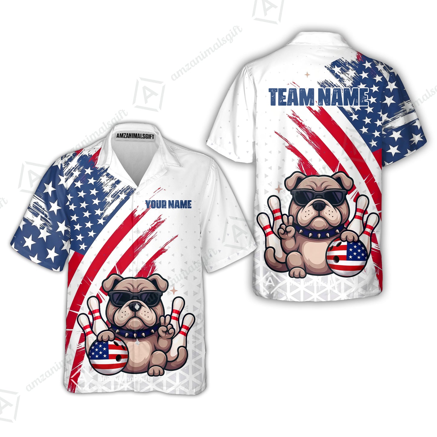 Custom Bowling Jersey Polo Shirt, Bowling Hello Bulldog US Flag, Custom Bowling Jersey Team Shirt For Players With Name and Team Name