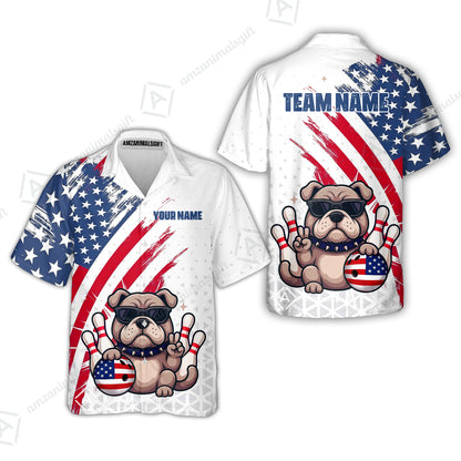 Custom Bowling Jersey Polo Shirt, Bowling Hello Bulldog US Flag, Custom Bowling Jersey Team Shirt For Players With Name and Team Name