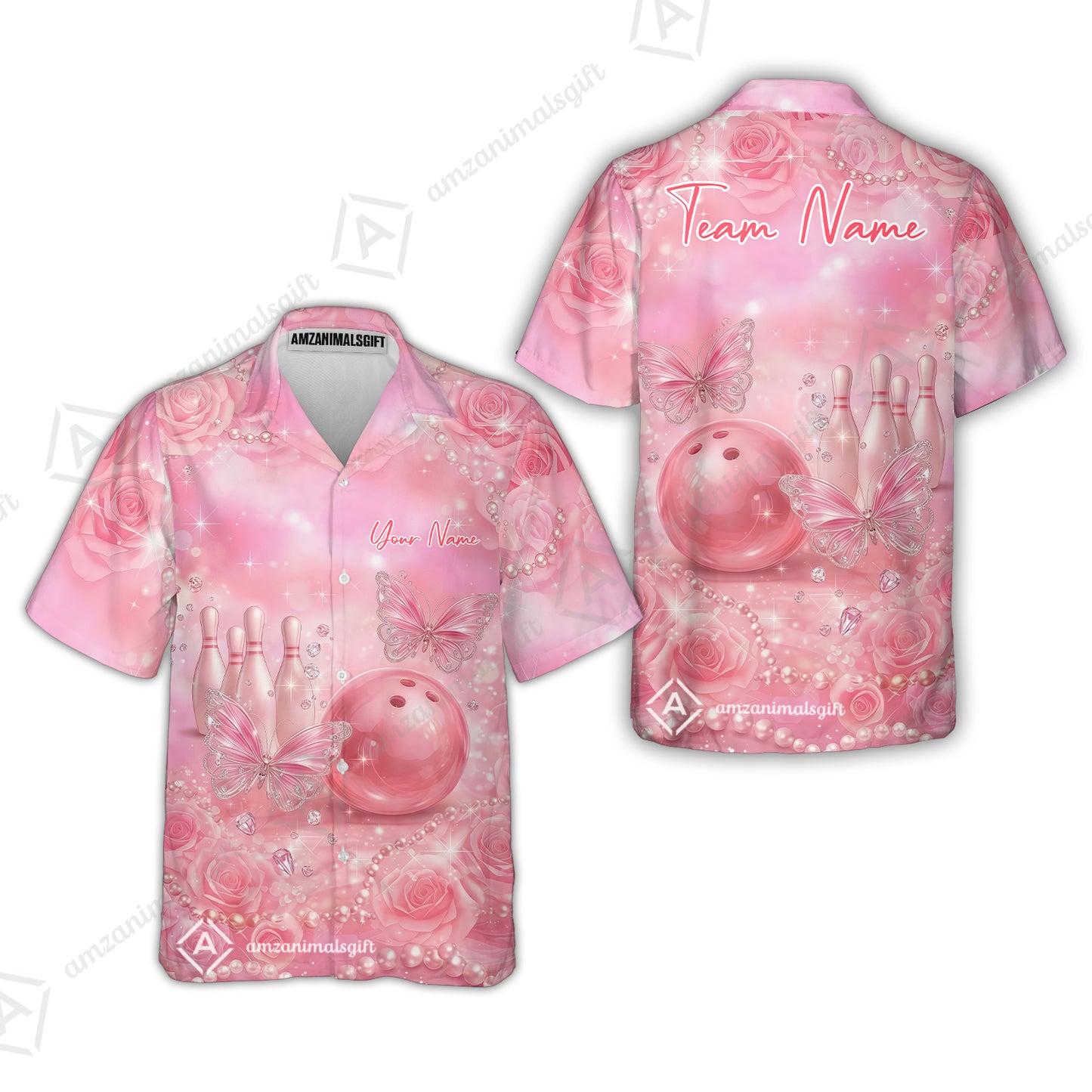 Custom Pink Diamond Bowling Jersey Polo Shirt, Custom Pink Diamond Bowling Jersey Team Shirt For Players With Name & Team Name