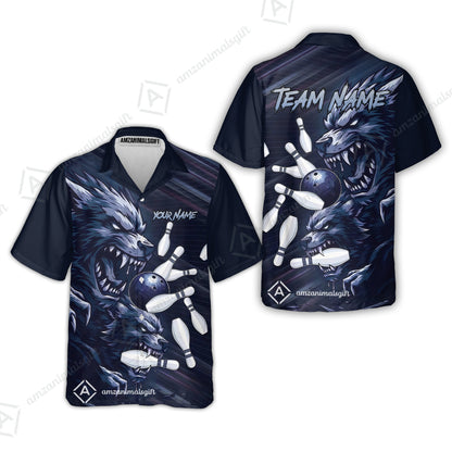Custom Bowling Jersey Polo Shirt, Wolf Biting Bowling Pin Custom Bowling Jersey Team Shirt For Players With Name & Team Name