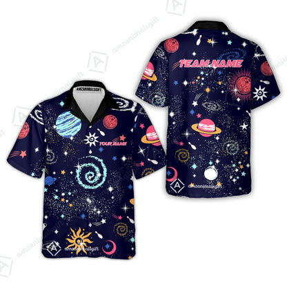 Custom Bowling Jersey Polo Shirt, Galaxy Pattern Shirt, Custom Bowling Jersey Team Shirt For Players With Name and Team Name