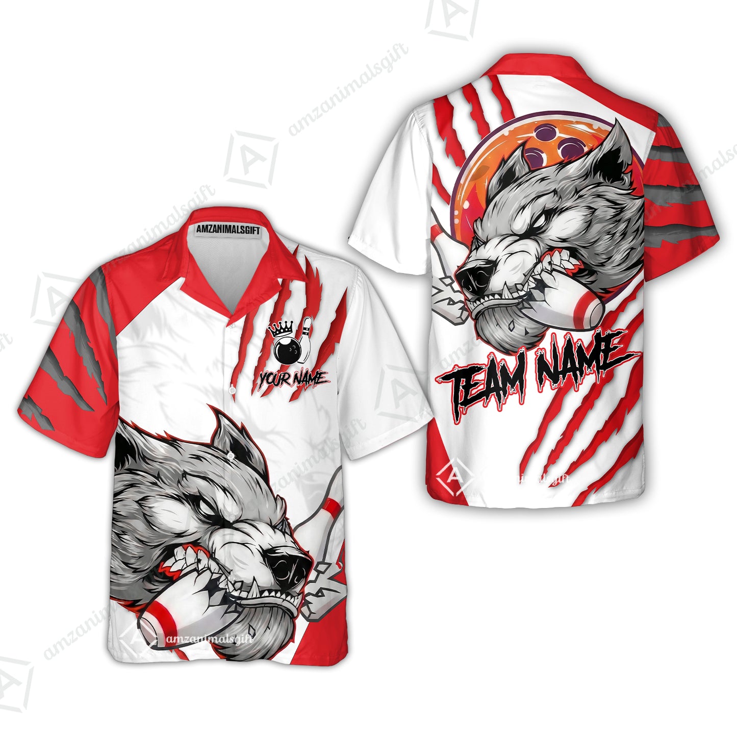 Customized Bowling Jerseys, Fierce Wolf Artwork Scratch, Uniform Bowling - Personalized Name And Team Name