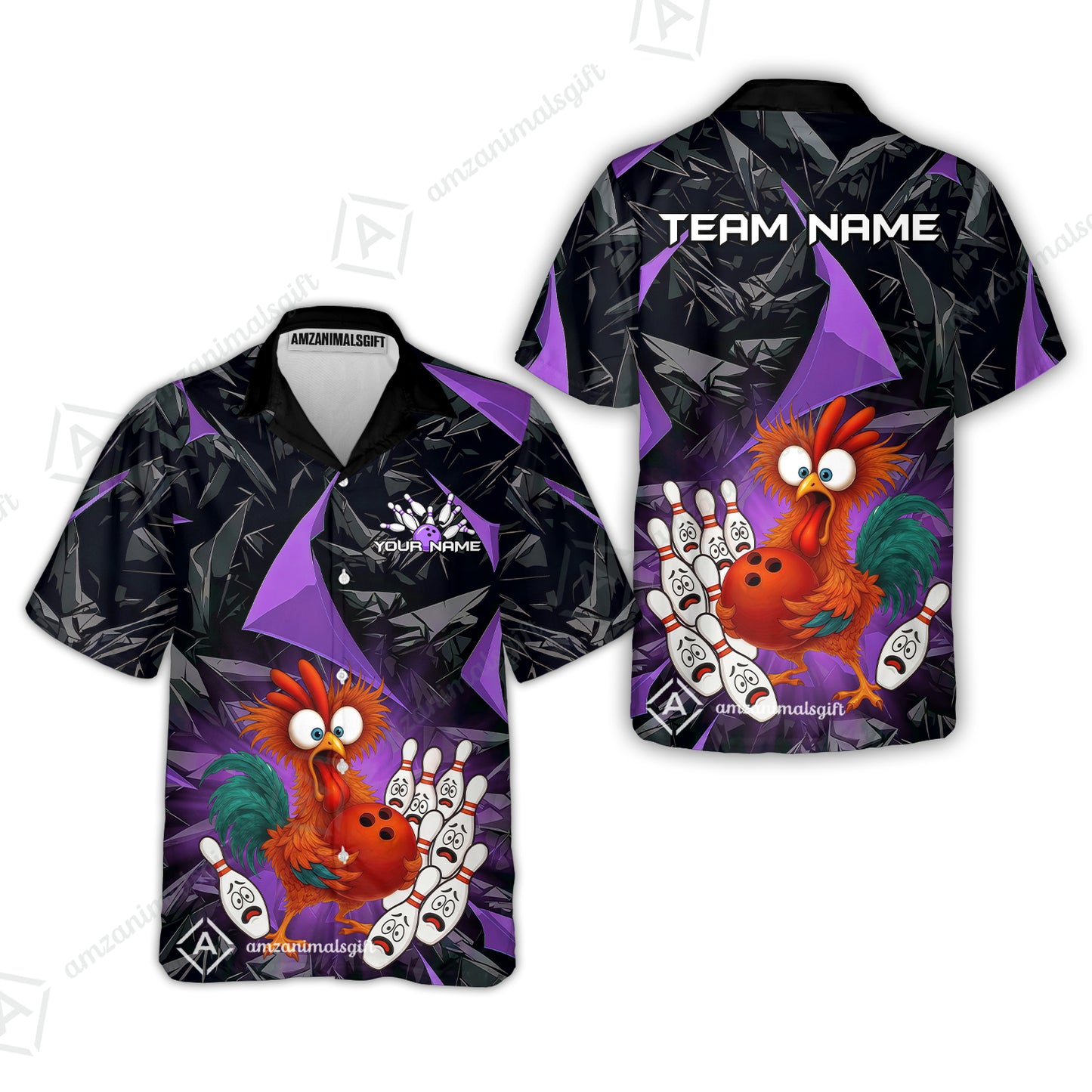 Custom Bowling Jersey Polo Shirt, Crazy Chicken Bowling Custom Bowling Jersey Team Shirt For Players With Name & Team Name