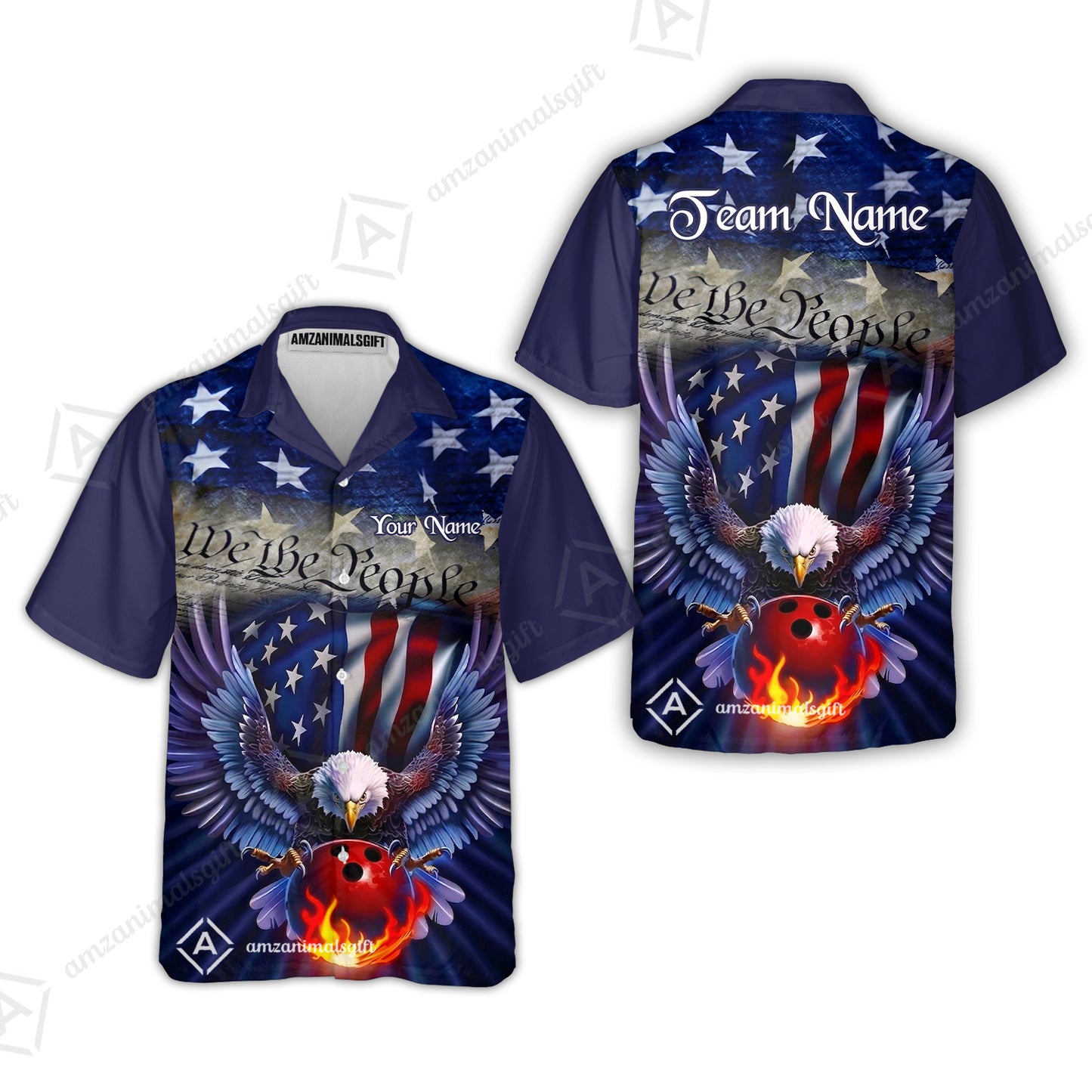 Custom Bowling Jersey Polo Shirt, Flaming Bowling Ball Eagle Custom Bowling Jersey Team Shirt For Players With Name & Team Name