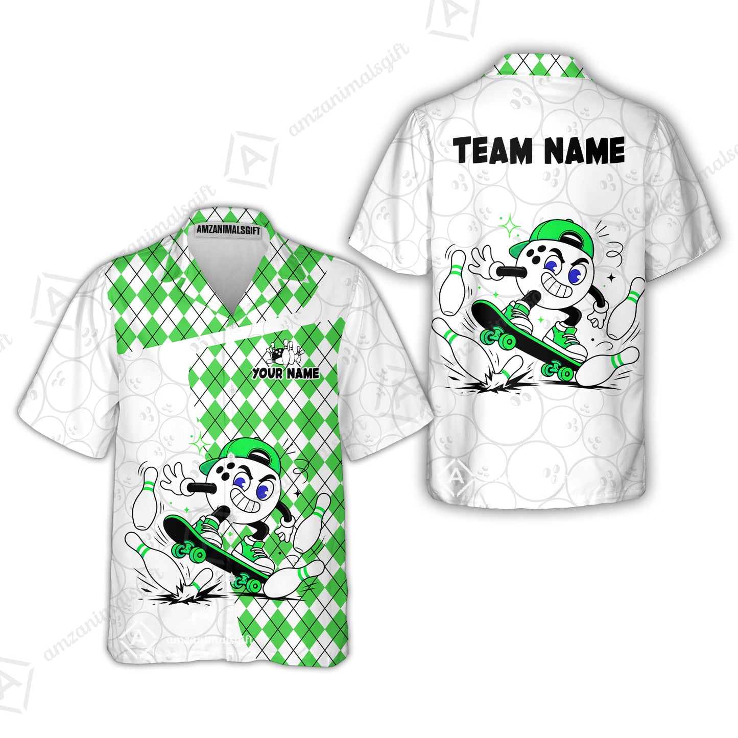 Custom Bowling Jersey Polo Shirt, Skateboarder Bowling Ball Mascot, Custom Bowling Jersey Team Shirt For Players With Name and Team Name