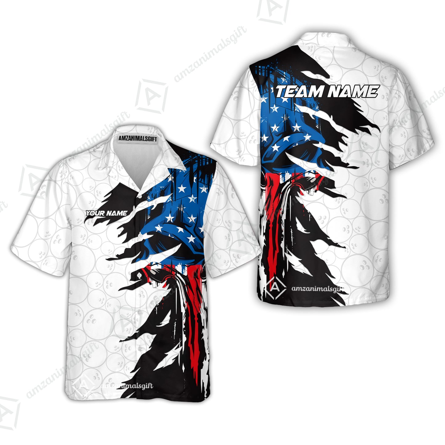 Custom Bowling Jersey Polo Shirt, Grunge USA Flag Bowling Custom Bowling Jersey Team Shirt For Players With Name & Team Name