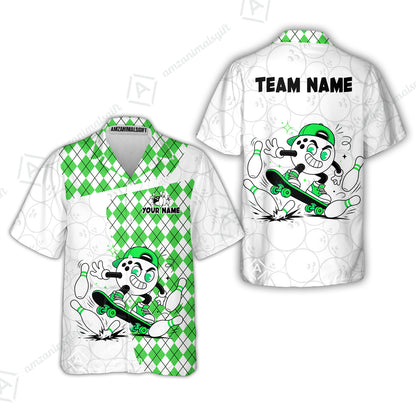 Custom Bowling Jersey Polo Shirt, Skateboarder Bowling Ball Mascot, Custom Bowling Jersey Team Shirt For Players With Name and Team Name