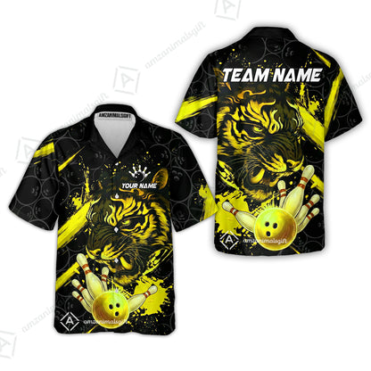 Customized Bowling Unisex Polo Shirt, Tiger Ball Striking Pins, Bowling Uniforms, Personalized Name And Team Name