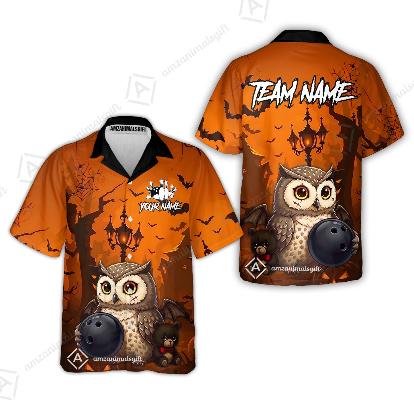 Custom Bowling Jersey Polo Shirt, Owl In Halloween, Personalized Name And Team Name