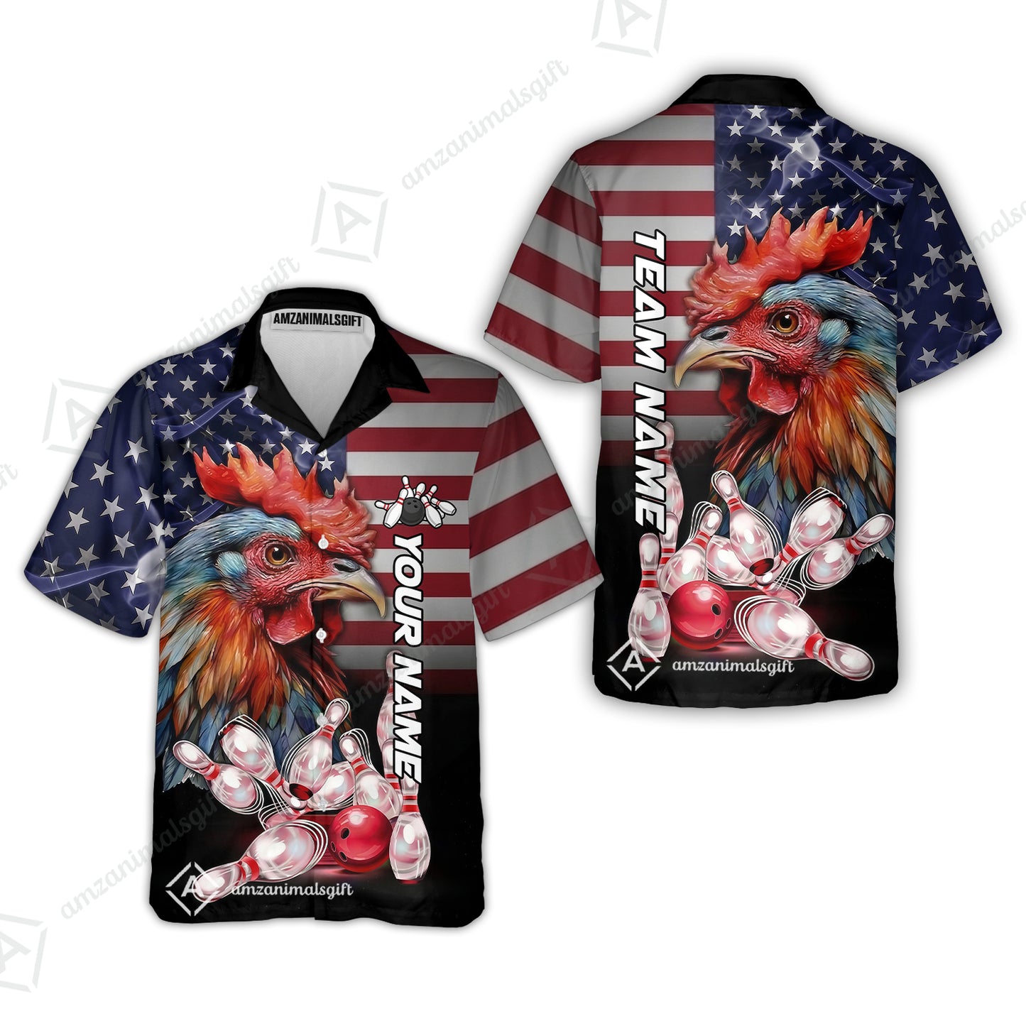 Custom Bowling Jersey Polo Shirt, Colorful Rooster Bowling Custom Bowling Jersey Team Shirt For Players With Name & Team Name
